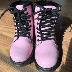Pink and Black Combat Boots with Lace-Up Design Dr martens